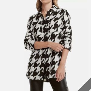 Express Houndstooth Button-Front Shirt Jacket - Black & White